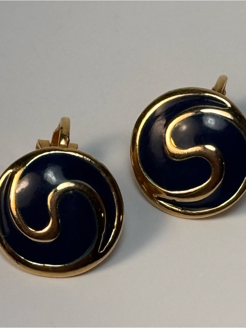 Gold and‎ Navy Swirl Clip-On Earrings